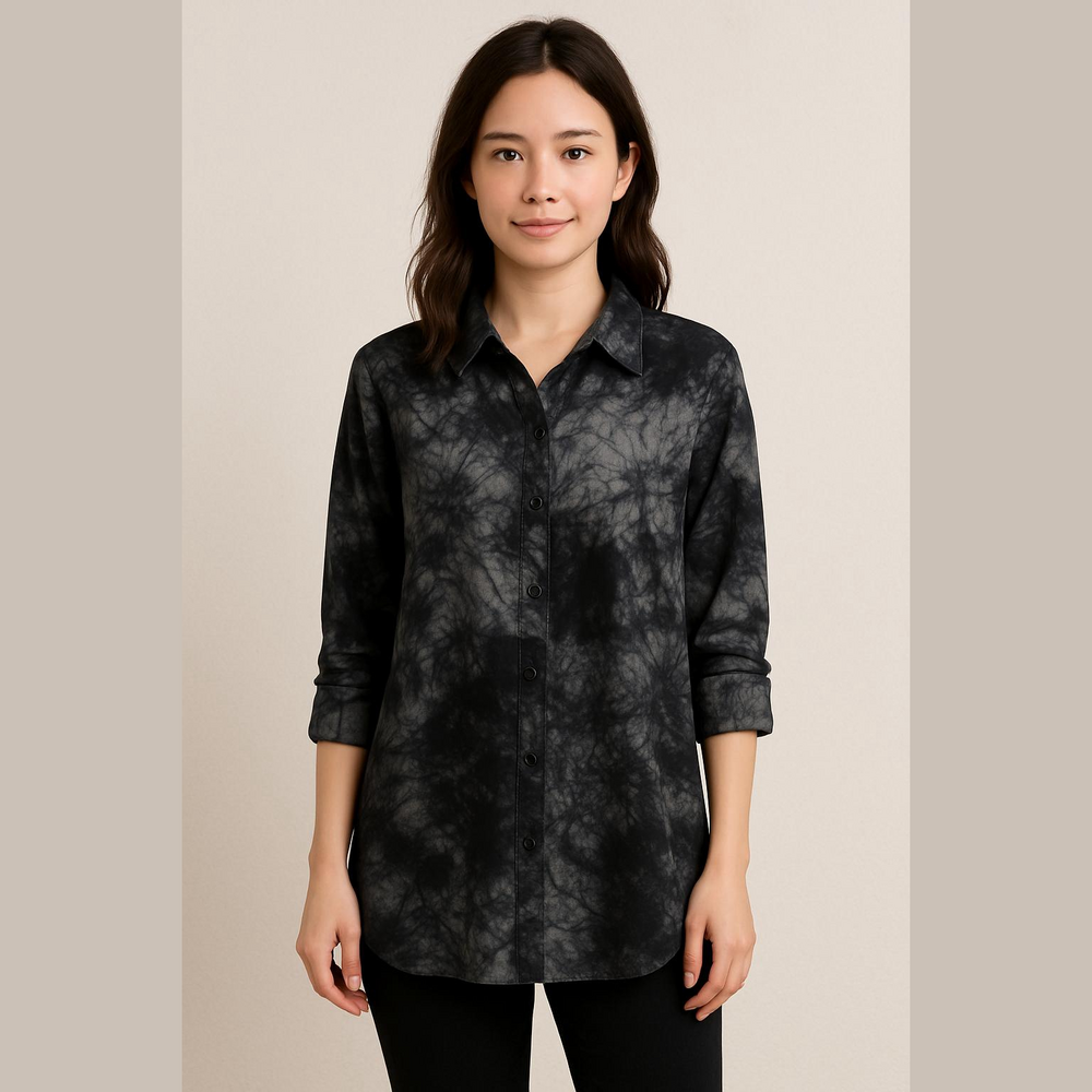Missguided black abstract 3/4 sleeves button down tunic, size 0